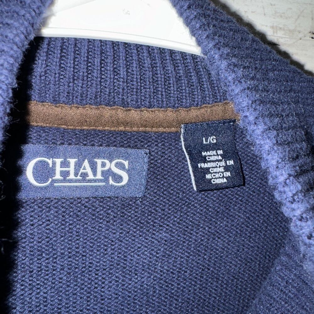 Chaps Ralph Lauren Navy Blue Knit Golf Sweater Zipper Cardigan Vest Jacket L - Picture 5 of 6